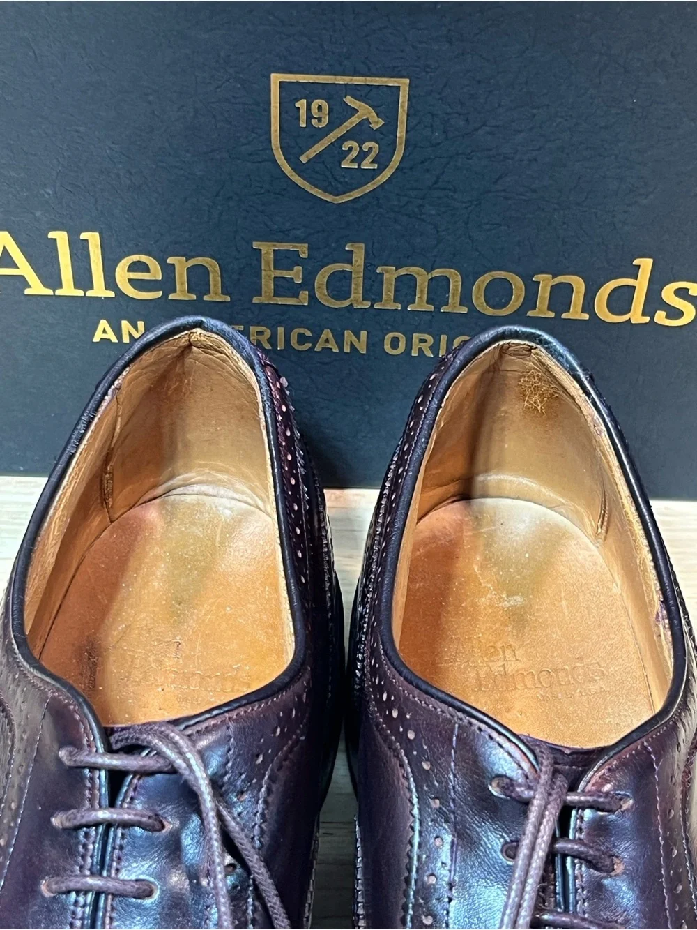 Allen Edmonds Strand Rutland Cap Toe Oxfords Custom #8 Burgundy Dye Sz 12D 🇺🇸
